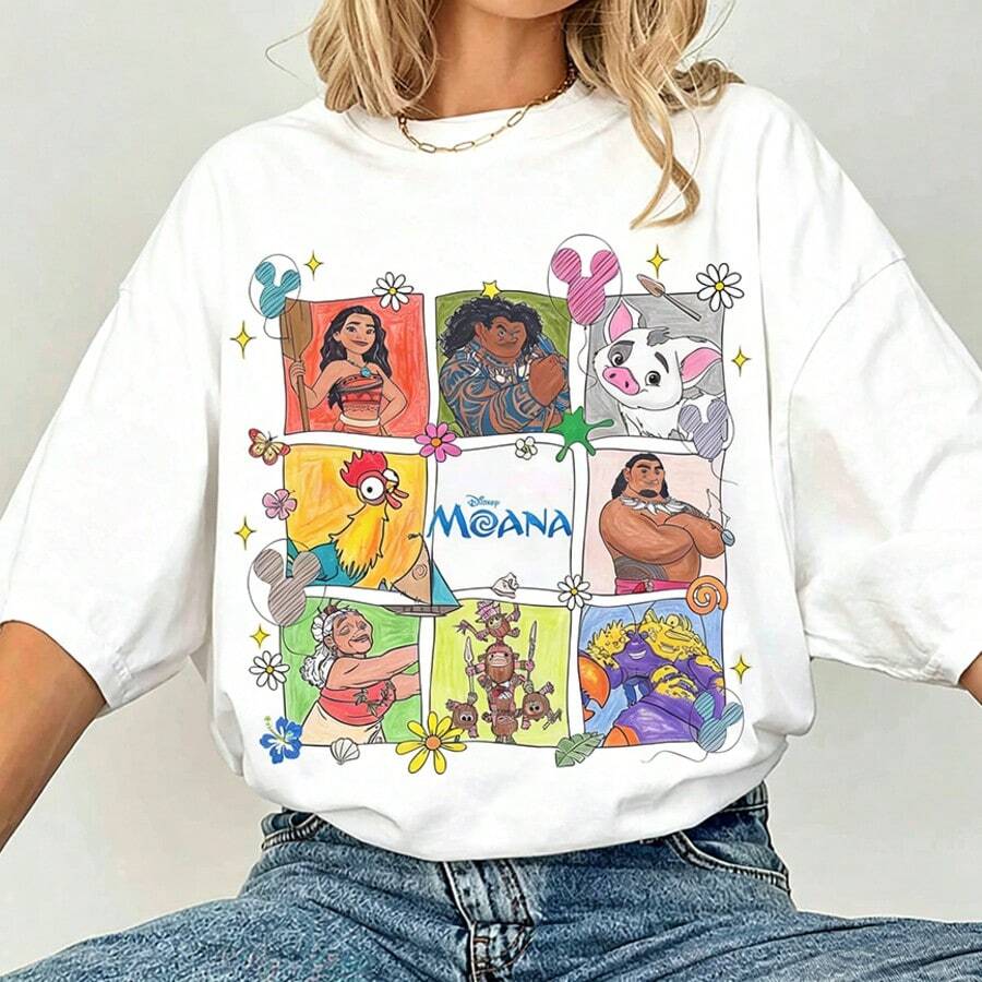 (Loose Version) Disney Moana Movie T-Shirt, Pua HeiHei Maui Moana Princess Tee, Mickey Balloon, Moana Movie 2026, Gift For Her - White - View 1
