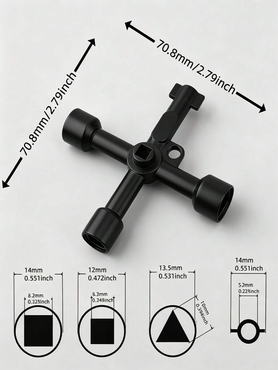 2pcs Multi-Function Cross Key Wrench, 4-In-1 Universal Key With Hex, Triangle And Square Shaft, Suitable For Faucet Valves, Electrical Cabinets, Elevator Doors, Industrial Grade Durable Metal Tool - Multi-function Wrench - View 1