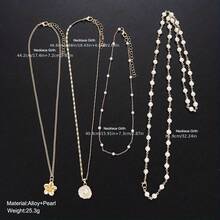 4pcs Simple Elegant Women's Fashion Y-Shaped Necklace With Faux Shell Flower Design, Perfect For Daily Wear, Dates, Vacations, Parties, And Valentine's Day Gift For Girlfriend - Gold - View 2
