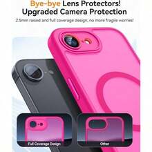 磨砂半透明磁吸手機殼，適用於 iPhone 17E 16E 17 Air 16 15 14 13 12 11 Plus Pro Max，鏡頭保護防震保護套 - 玫紅色 - 查看 2