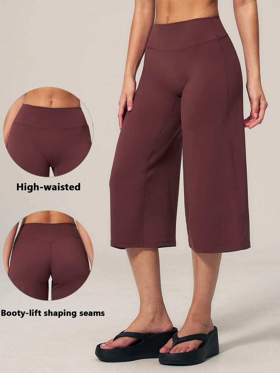 TimeOff 1pc Women's Solid Color High Waist Wide Leg Casual Pants Sports - Red - View 1