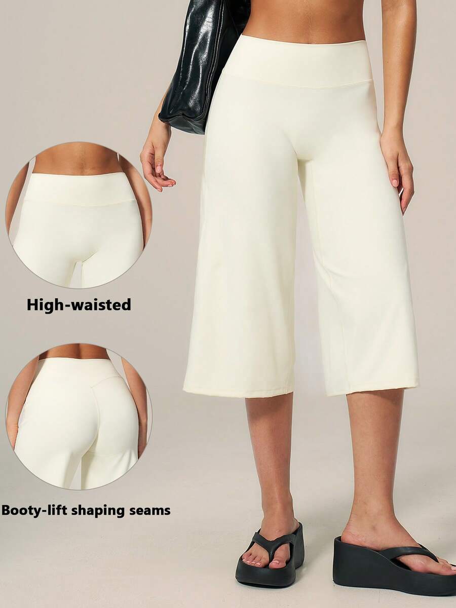 TimeOff 1pc Women's Solid Color High Waist Wide Leg Casual Pants Sports - White - View 1