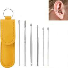 6/1pcs Portable Leather Ear Wax Removal Kit, Includes Ear Spoon, Spiral Spring Ear Cleaner, Travel Size Ear Pick Set, New Stainless Steel Spiral Design, For Adults, No Battery Required, No Power Needed, Suitable For Ear Canal Cleaning Electric Ear Cleaner Accessories - View 9