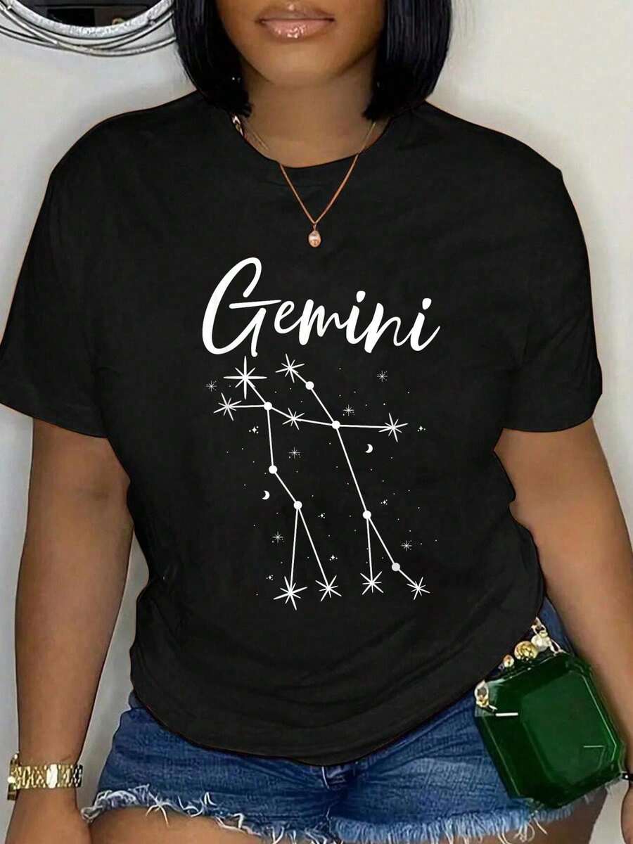 Ultra Comfort Luxe Fabric Women's Tee100% Cotton Gemini AF Astrology Birthday Zodiac Horoscope Lovers Vintage T-Shirt Casual Short Sleeve Shirt - 黑色 4 - 查看 1