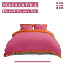 VELVETIO Luxury Kendrick Frill Duvet Cover Set Reversible Bedding Set Soft Smooth Lightweight Microfiber Polyester With Matching Pillow Cases Elegant Ruffle Edge Plain Design Single Double King - Hot Pink/Orange - View 6