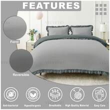 VELVETIO Luxury Kendrick Frill Duvet Cover Set Reversible Bedding Set Soft Smooth Lightweight Microfiber Polyester With Matching Pillow Cases Elegant Ruffle Edge Plain Design Single Double King - Grey/Charcoal - View 4