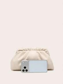 Tas Clutch Wanita Berlipit Motif Awan, Bahan PU Warna Polos, Gaya Vintage, Kapasitas Besar, Modis, Cocok untuk Jalan-jalan dan Pesta - Aprikot - View 3