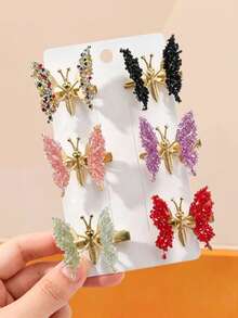 6/1pc/Set Dynamic Rhinestone Butterfly Hair Clip Combination, Sparkling And Eye-Catching, Multi-Color For Matching - Suitable For Women And Girls, Perfect For Parties, Weddings, Or Adding A Touch Of Luxury To Daily Looks. Crystal Refracts Light, Making You Shine 360 Degrees. Elevate Your Style With These Dazzling Accessories - Multicolor - View 10