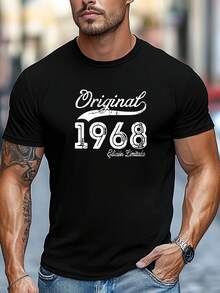 Camiseta de manga corta con cuello redondo, estilo casual de verano, con estampado gráfico de edición limitada original de 1968 para hombre. - Negro - Ver 1