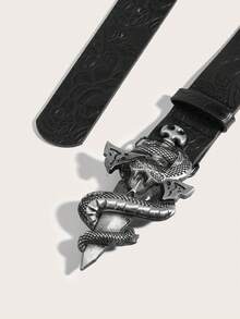 1pc Women's Western Cowgirl Snake Print Vintage Buckle Belt Suitable For Daily Use - Black - View 4
