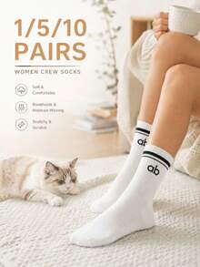 Street Style Essential! 1/5/10 Pairs Cozy Ribbed Crew Socks | Aesthetic High Top Trainer Socks - Multicolor - View 3