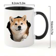 [Se envía en 24 horas a nivel local en México]Taza de cerámica con diseño de Shiba Inu asomándose - Negra con asa blanca, aislada y solo apta para lavado a mano, regalo perfecto para amantes de los perros, taza de café - 1 - Ver 3