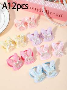 6/12 piezas Pinzas para el cabello de niñas con lazo de conejo, color caramelo multicolor, con purpurina y strass, accesorios para el cabello, pinzas para flequillo frontal y lateral, para uso diario - Multicolor - Ver 10