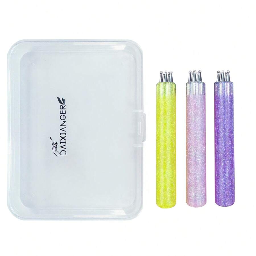 3Pcs 5-Head Nail Art Flower Dotting Pen, Manicure Dotting Pen For 5-Petal Flower, Rhinestone Picking, Nail Art Design For Beginners And Salon Use - Multicolor - View 1