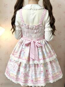 1pc Lolita Style Cute Pink Rabbit Design Cami Dress Suitable For Holiday Parties, Performance Wear And All Holidays Including Valentine's Day, Regular Daily Wear Halloween, Party Dress Spring - Multicolor - View 8