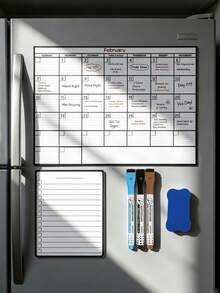 12/6/1 Set Magnetic Dry Erase Fridge Calendar, Monthly Fridge Planner & Today's Menu List Whiteboard, 2/3 Pcs Fridge Blackboard For Kitchen And Office, Includes 3/8 Markers + Eraser - Magnetic Adhesive Set [pen and Eraser Colors Random] - View 5