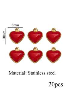 20pcs Stainless Steel 18K Gold Plated Pendants: Red Heart Shaped Pendant, Earrings, Bracelet And Necklace - DIY Jewelry Making Supplies - Pendants - View 9