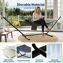 Robuste Doppel-Hängematte mit Stahlgestell – Tragbare Outdoor Hängematte für 2 Personen – Inkl. weichem Kissen, Balance-Seile, hohe Belastbarkeit, für Garten, Terrasse, Balkon oder Strand - Dunkelgrau - Übersicht 6