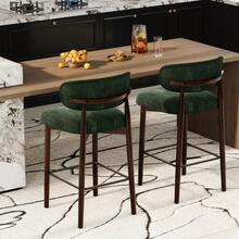 WARMTOBABY Upholstered Bar Stools 26 Inch Counter Height With Curved Back And Wood Legs Modern Linen Fabric Kitchen Island Stools With Metal Footrest For Dining Room Bar - Dark Green - View 1