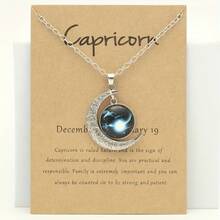 1 Retro Zodiac Moon Pendant Necklace That Glows In The Dark - Vintage Style, Zinc Alloy With Details, Adjustable Chain For Women - Ideal For Everyday Wear And Gifts - 摩羯座 - 查看 1