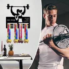 1PC Fitness Weightlifting Gold Silver Bronze Medal Display Rack, Metal Wall Decor Storage Rack, Suitable For Sports Awards, Weather-Resistant Display Collection, Perfect For Sports Enthusiasts And Athletes, Indoor And Outdoor Use, Ideal Gift For Sports Fans And Champions - Black - View 5