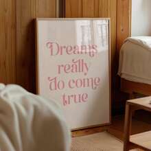 1pc Canvas Wall Art With Frame, Pink Vintage Quote "Dreams Come True" Inspirational Poster, Suitable For Modern Home Decor, Room Decor, Dorm Decor, Bedroom Decor, Living Room Decor, Bathroom Decor, Kitchen Decor, Dining Room Decor, Living Room Decor, Office Decor, School Decor, Classroom Decor, Back To School Decor, Waterproof Poster, Bohemian Style Living Room, Gift, Apartment Decor, College Style Poster - A - View 5