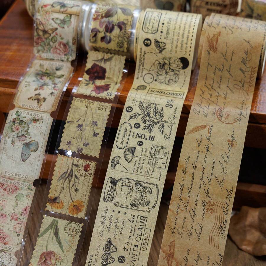 Gugu Forest Yesterday Book Series Washi Tape, American Vintage Botanical Pattern Pre-Cut Stickers, Perfect For Journal Layout, Handmade Sticker Collage And Stationery Decoration - A - View 1