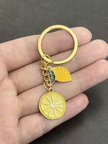 夏季柑橘檸檬鑰匙圈，琺瑯水果片金屬吊墜，極簡鑰匙與背包掛飾 - 檸檬 - 查看 8