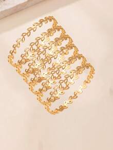 1/6/12 piezas Juego de brazaletes de acero inoxidable dorado, apilables, adecuados para uso nocturno y diario de mujeres, regalo perfecto para mamá y amigas - Dorado - Ver 5