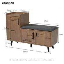 Banco zapatero/mueble de almacenamiento de zapatos moderno con tres puertas de almacenamiento, tiradores metálicos asimétricos y múltiples niveles de almacenamiento - Dimensiones: Ancho 100/Profundidad 34/Alto 69 cm (Referencia anterior N657P192524N) - Color natural - Ver 7