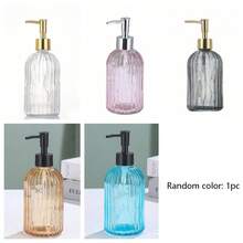 1pc 350ml Glass Soap Dispenser With Rust-Resistant Stainless Steel Pump Head, Vertical Stripe Design, Premium Bathroom Soap Dispenser, Suitable For Kitchen And Bathroom - Multicolor - View 11