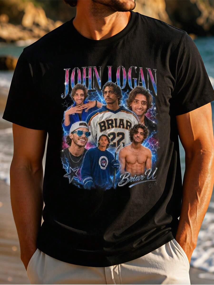 Camisetas para Hombre John Logan Briar University, Camiseta con Gráficos Inspirados en Hockey, Romance y Literatura, Camiseta con Diseño Gráfico Inspirado en el Campus, Regalo para Lectores Elle Kennedy, Estilo Grunge, Relajado, Vintage, con Diseño Tropical Clásico - Negro - Ver 1