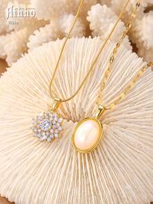 Hihho 2pcs/Set Stackable Pearl & Cubic Zirconia Sun Necklace, Luxury French Style Versatile Collarbone Chain For Women, Suitable For Qixi, New Year, Halloween Party, Evening Banquet, Travel And Vacation Outfits - Clavicle Chain - View 2