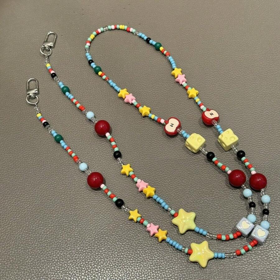 Original Dopamine Cute Phone Chain, Beaded Chain, Crossbody Phone Lanyard, Detachable Hook, Bag Chain, Style Beaded Lanyard, CCD Camera Lanyard Charm - Multicolor - View 1