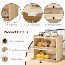Bread Bin Wooden Bread Storage Box For Kitchen, Countertop Double Decker Bread Box Keep Bread Storage Fresh With Clear Acrylic Windows (Wood) - A - View 5