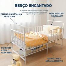 Berço Infantil Portátil em Aço com Grade de Segurança e Cesto Inferior 76,5x41cm – Ideal para Quarto e Viagem - Branco - Visão 1