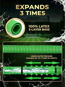 100FT Expandable Garden Hose, Water Pipe Flexible Hose With 7 Function Spray Nozzle For Watering Lawn Yard Garden Car Washing Pet Cleaning Easy Storage Ergonomic Design (Green) - 綠色 - 查看 5