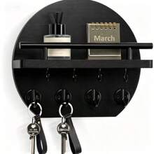 Wall-Mounted Key Rack - 9.8 Inch Apartment Wall Decor With Shelf And 8 Key Hooks, Round Wooden Key Holder, Home Decoration - 5 Hooks - View 13