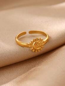 1件裝復古太陽月亮女款開口戒指 金色不鏽鋼 婚禮派對美學飾品禮物 - 彩色 - 查看 6