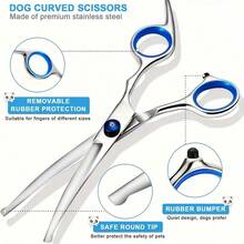 5pcs Professional Stainless Steel Pet Grooming Scissors Set, Curved Scissors + Thinning Scissors + Comb + Round Tip Scissors + Nail Clippers, Round Tip Facial Trimming Scissors & Dog Nail Clippers, Dog & Cat Hair Trimming Set - Multicolor - View 6