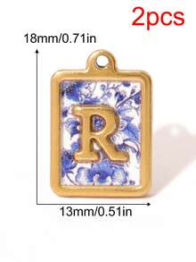 2pcs Stainless Square Letters Letters Pendant 18K Gold Plated Charms For Making DIY Jewelry Accessories Supplies - Pendants - View 15
