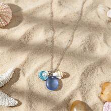 BMOR Handmade Wire Wrapped Blue Sea Glass Pendant Necklace, Bohemian Starfish & Faux Pearl Ocean Necklaces Women, Summer Hawaii Beach Vacation Jewelry Gift - Blue - View 10