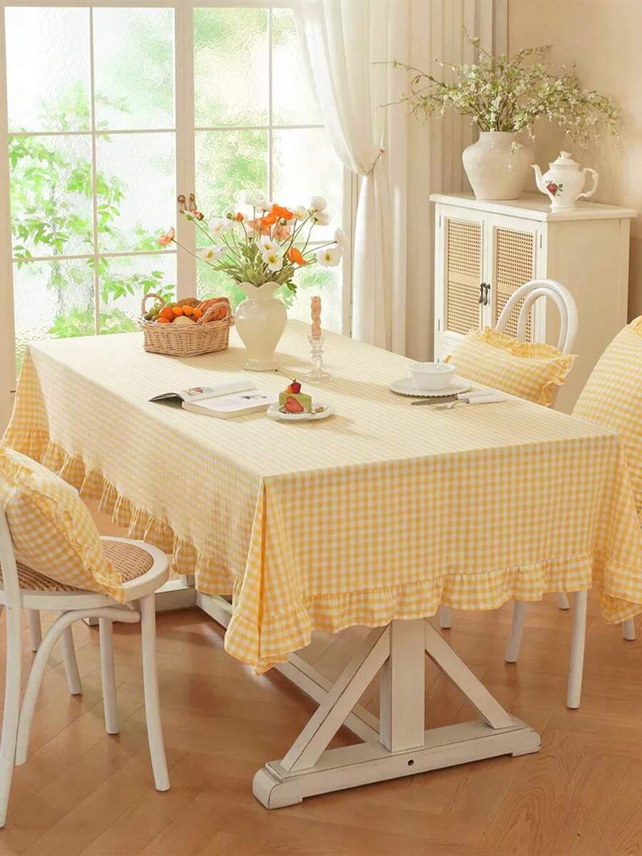 1/24pcs Yellow And White Plaid Ruffle Tablecloth, Classic Checkered Pattern Minimalist Decor, Skin-Friendly Washable And Reusable, Suitable For Dining Table, Coffee Table, Entryway, Holiday Party, Wedding, Picnic, Daily Home Decor, All Seasons - Mint Green - View 1
