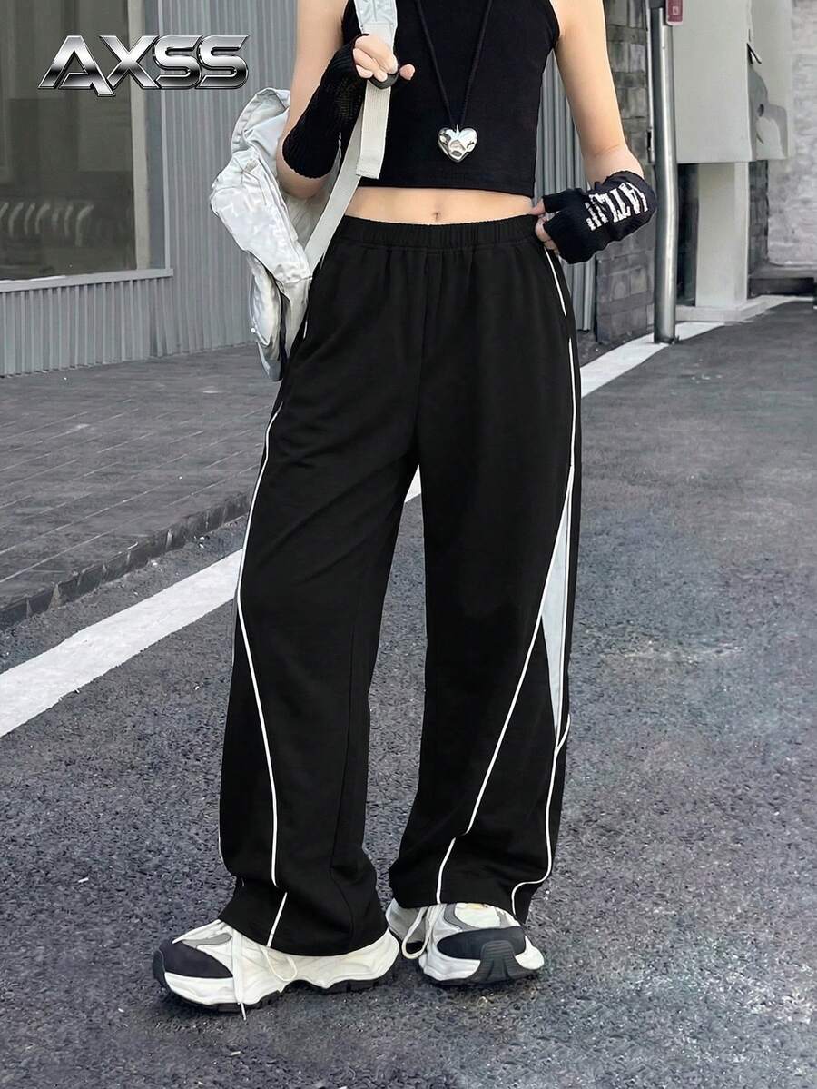 1pc Tween Girl Outdoor Casual Comfortable Chic Stylish Long Pants - Black - View 1