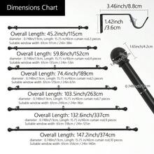 0.748 Inch Curtain Rod Bracket Set, Black Metal Curtain Rod/Roman Rod, Classic Round Ball Versatile Decor Finial, Adjustable Length Fits 24 Inch To 140 Inch Windows, Easy Wall Mounted Installation, Sturdy And Durable. This Curtain Rod Is Suitable For Bedroom, Kitchen, Living Room, Dining Room, Office, Dorm Or Rental. Minimalist Design, Modern Classic Curtain Rod - Black 1 Set - View 3