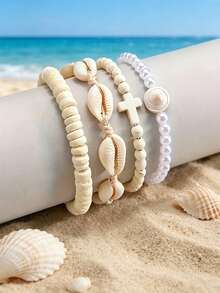 20/50/100/200pcs Multi-Color Perforated Shell DIY Jewelry Accessories, Bracelet Necklace Making Supplies - Multicolor - View 8