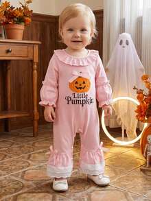 Toddler Girls' Jumpsuit Long Sleeve Crew Neck Pumpkin Ghost Casual Romper Halloween Clothes For Casual Daily And Party - Pink - View 6