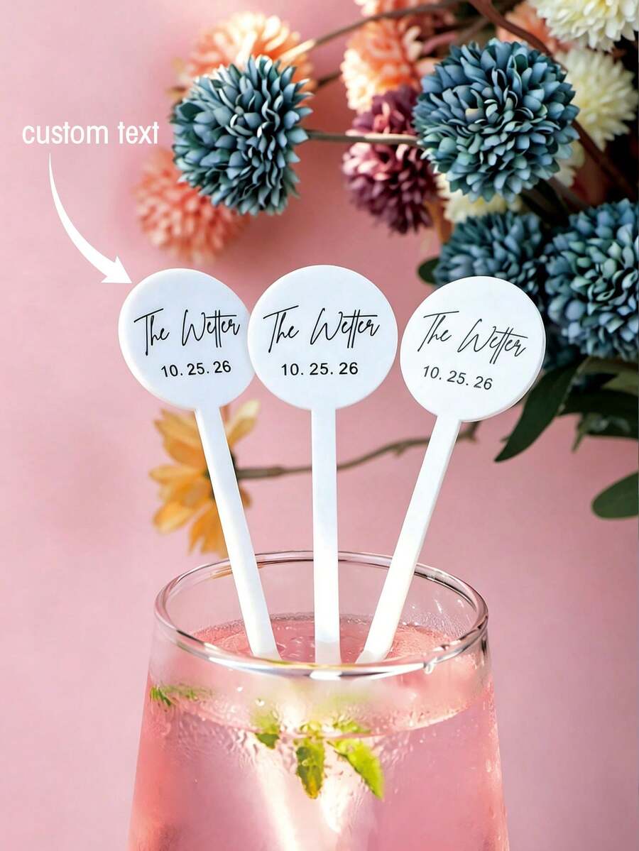Personalised Drink Stirrers Acrylic Stir Sticks Wedding Decorations Custom Birthday Cocktail Swizzle Sticks Bar Drinks Mixing Bachelorette Party Cocktail Stirrer Swizzle Decorations, Unique Gift, Signature Monogram - UV Version - View 1