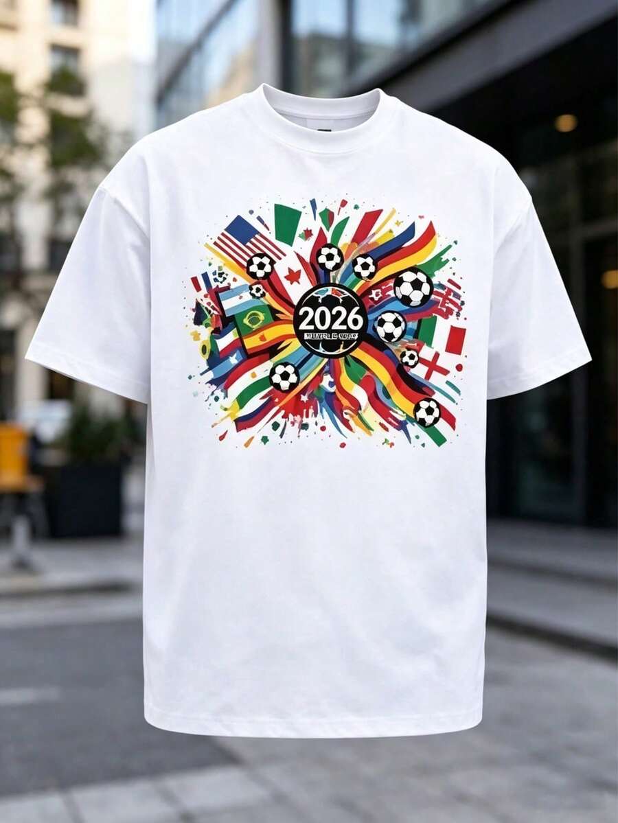 Camiseta de la Copa 2026 de todas las naciones, camiseta para aficionados al fútbol global, regalo de fútbol internacional, camiseta de algodón transpirable, combina con todo. - Blanco - Ver 1