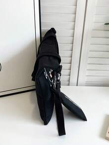 Tas Tote Kanvas untuk Siswa Sekolah Dasar dan Menengah, Tas Bimbingan Belajar Bergambar Kartun, Tas Bahu, Tas Selempang Kanvas, Ransel Serbaguna Kapasitas Besar - Hitam - View 5